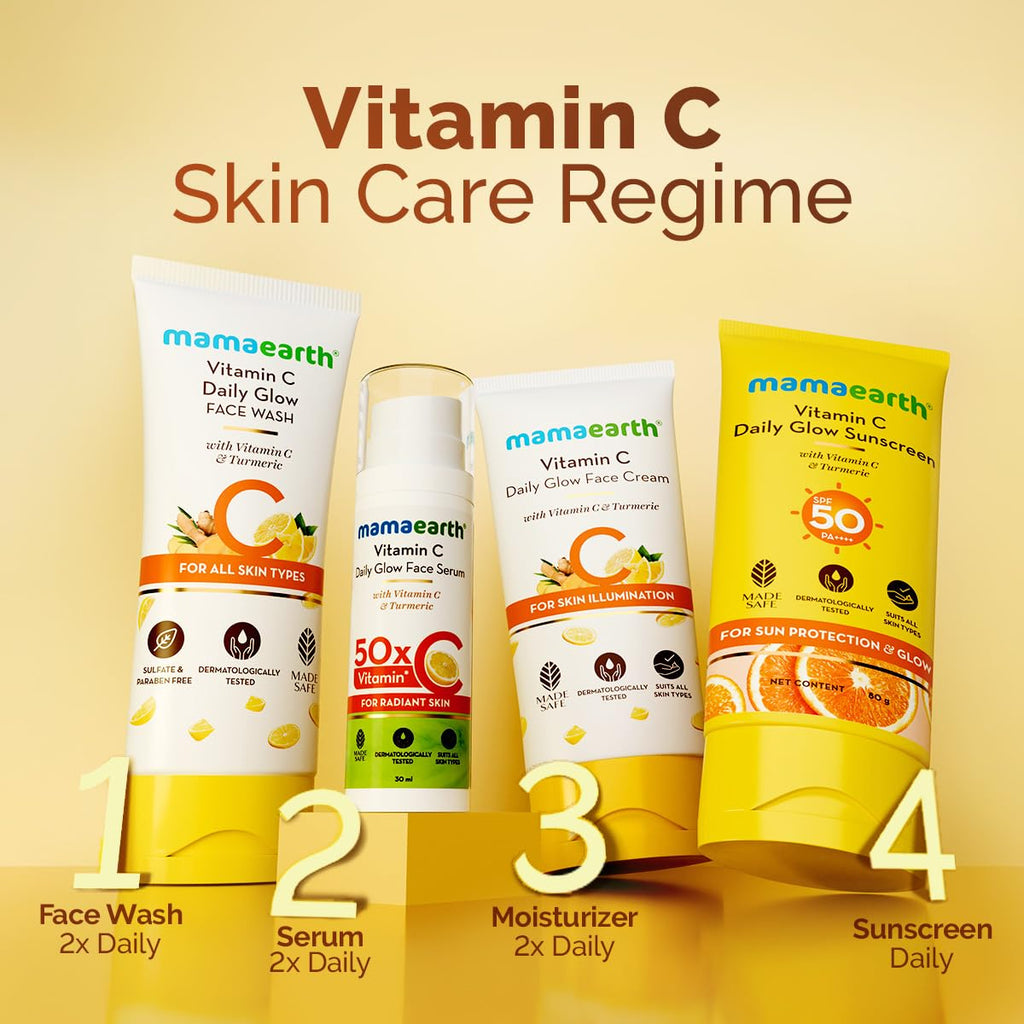 Mamaearth Vitamin C Daily Glow Sunscreen with Vitamin C & Turmeric for Toxin free Sun Protection - 125g | SPF 50 & PA++++ | Vitamin C for Glow | Turmeric Detans | In-Vivo Tested | Natural Goodness | Quick Absorbing