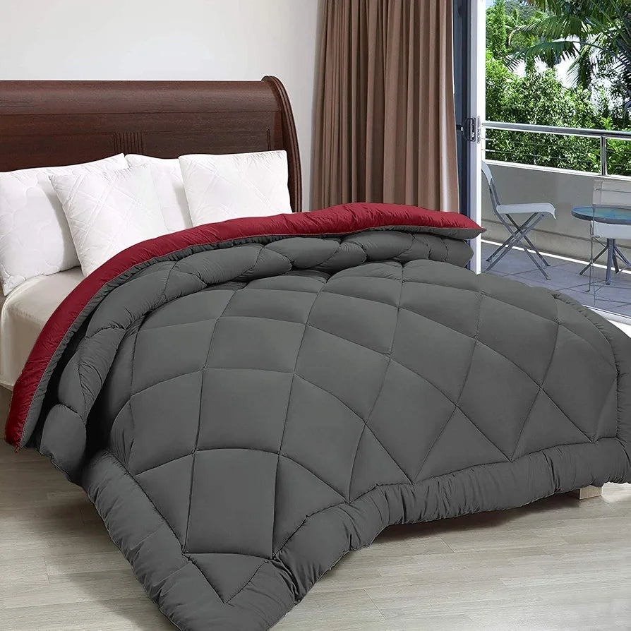 Cloth Fusion Reversible AC Comforter Single Bed Soft Microfibre Quilt Blanket for Winter Grey & Maroon