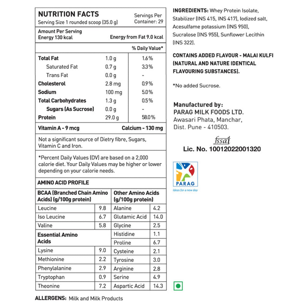 avvatar ISORICH WHEY PROTEIN | 1Kg | Malai Kulfi Flavour | 29g Protein | 29 Servings | Isolate
