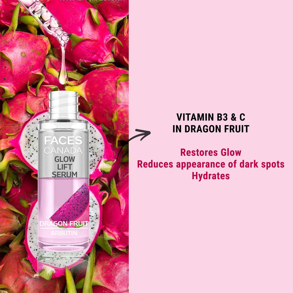 FACES CANADA Glow Lift Serum, 27 ml | Dragon Fruit & Arbutin | Biphasic Face Serum | Restores Glow & Hydrates For Spotless, Radiant & Plump Skin | Helps Reduce Dark Spots & Pigmentation | 2% Salicylic Acid (w/w)