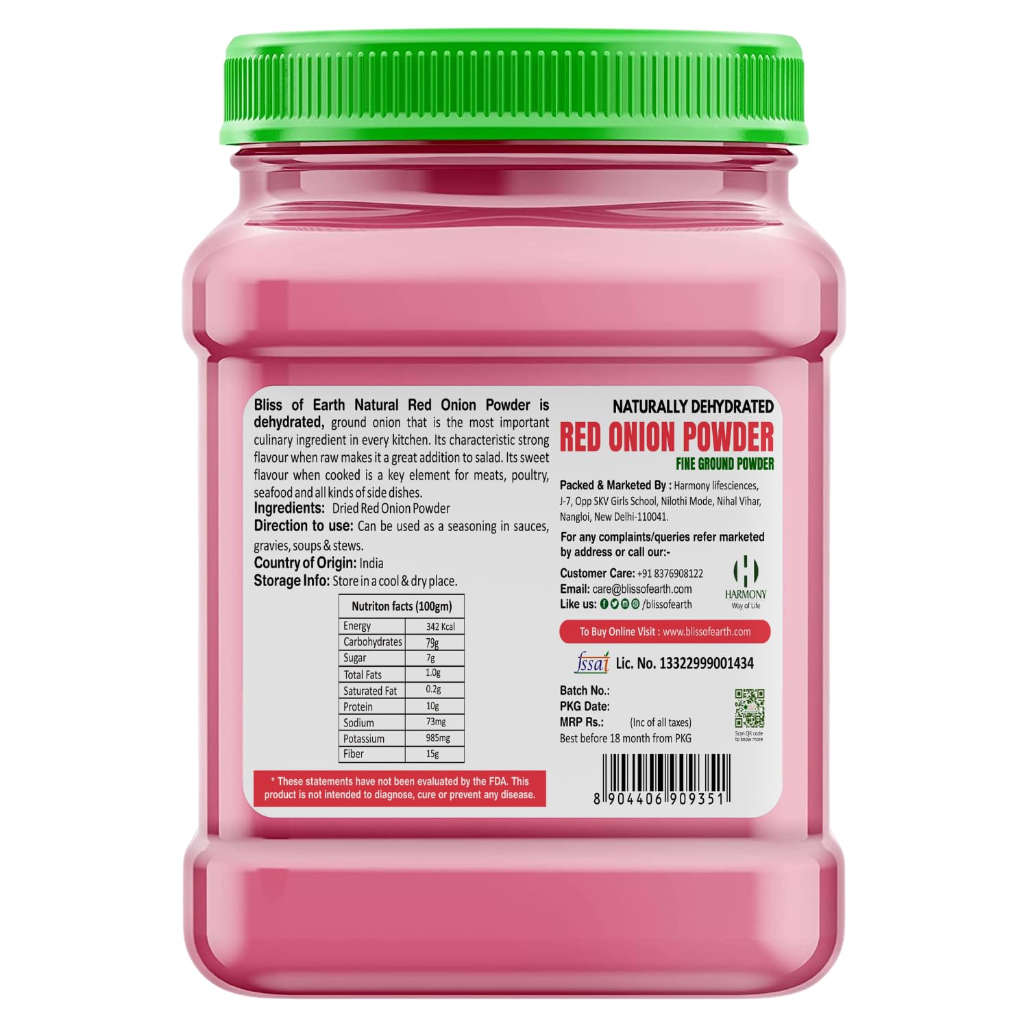 Bliss Of Earth 500Gm Natural Red Onion Powder, Dehydrated, Good For Cooking & Hair Growth