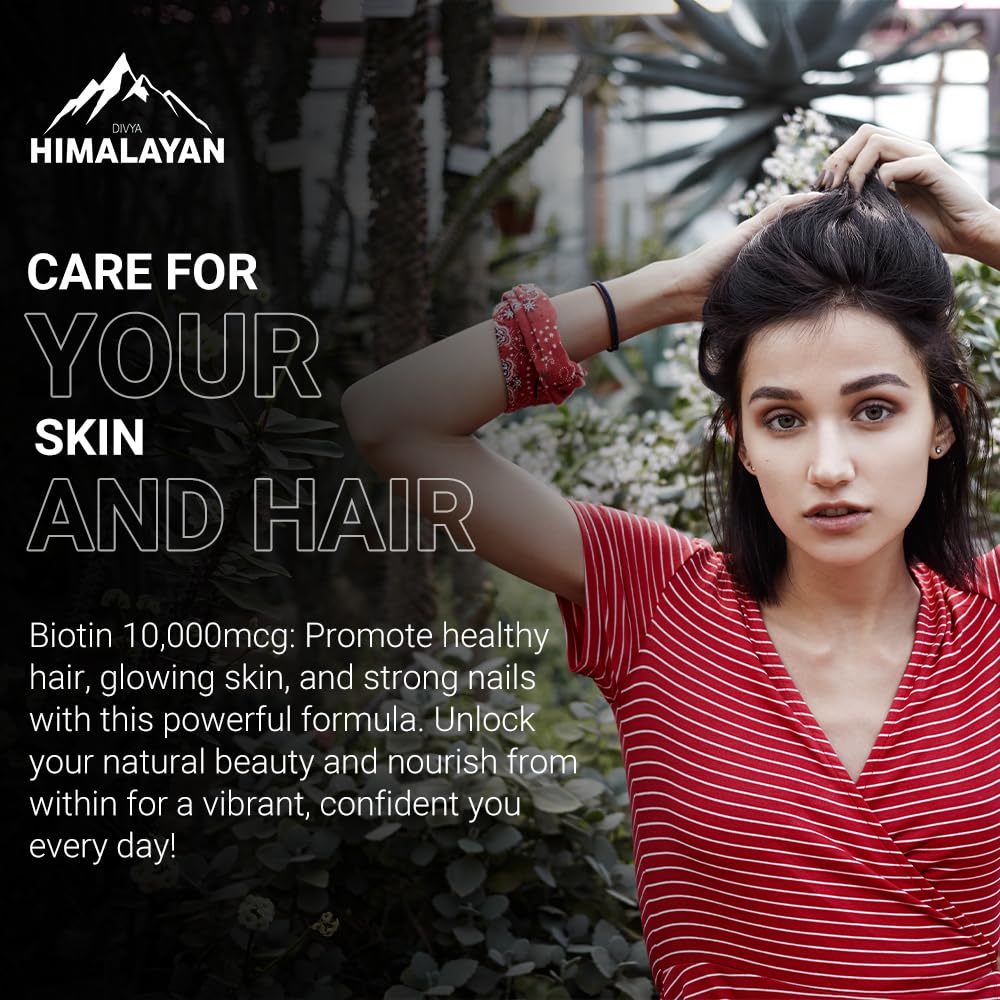 Divya Himalayan Biotin 10,000 MCG | Hair, Skin & Nail Support | 60 Vegan Capsules | High Potency | Non-GMO, Gluten-Free