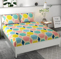 The Home Style Cotton Feel Glace Cotton Elastic Fitted Printed King Size Double Bed Bedsheet With 2 Pillow Cover 300-350 Threadcount Pastel Palette