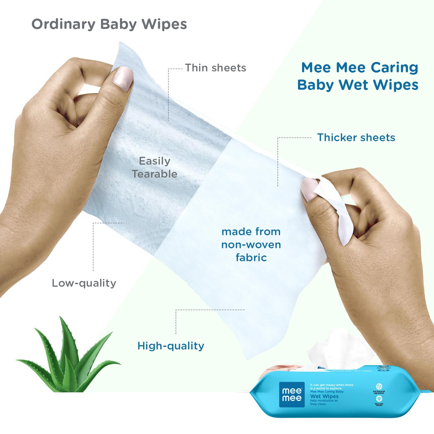 Mee Mee Baby Gentle Wet Wipes with Aloe Vera Extracts, 72 Wipes per Pack, Pack of 3, Soft & Gentle Cleansing for Babies