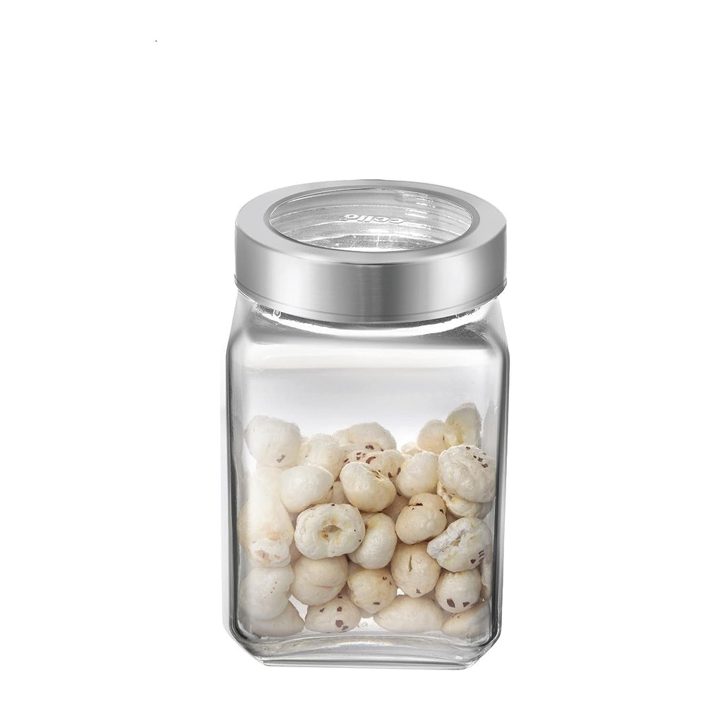 Cello Qube Fresh Glass Storage Jar for Kitchen Transparent Set of 3 Pcs - 800 ml