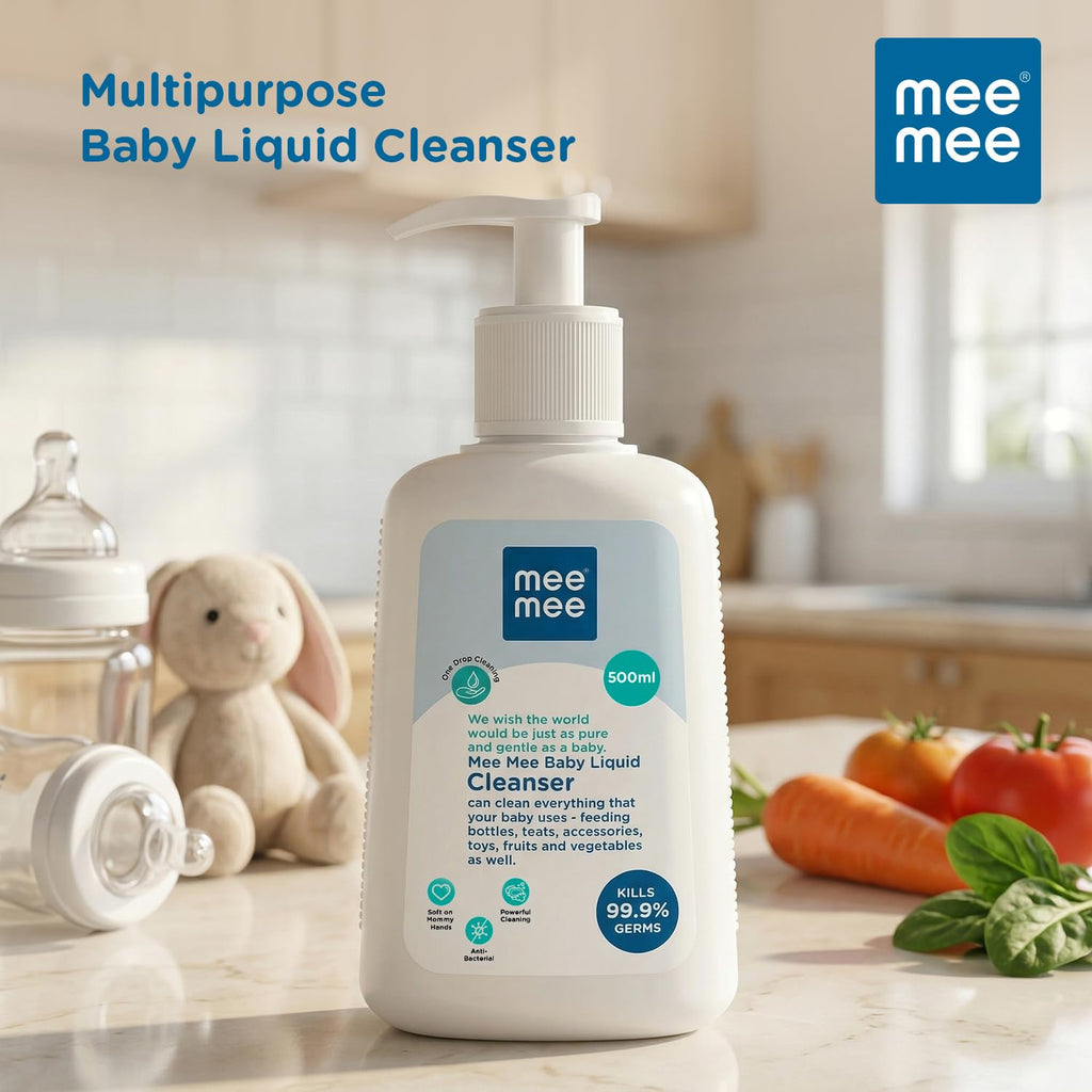 Mee Mee Baby Liquid Cleanser 500 ml, Anti-Bacterial Kills 99.9% Germs | for Bottles, Nipples, Accessories, Toys, Fruits & Vegetables | No Alcohol, Dermatologically Tested