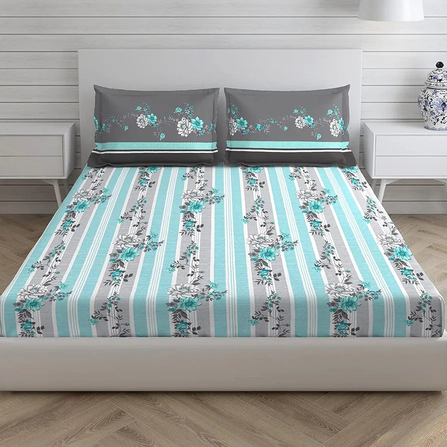 Layers Tivoli Cotton Bedsheet Set for All Seasons Lightweight 104 TC Queen Size Dark Beige Color