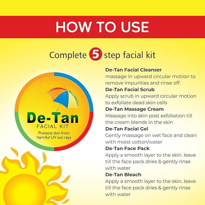 Bee One Complete 5 step Detan Facial Kit for Radiance & Youthful Glow - 312 gms