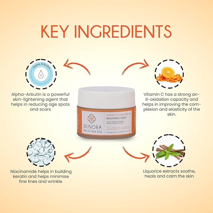 Skinora Brightening Cream With Vitamin C & Alpha Arbutin for All Skin - 50 Gms