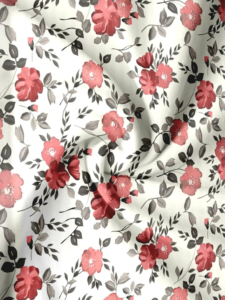 Trance Home Linen 180TC 100% Cotton 78"x72" Standard King Size Elastic Fitted Bedsheet Printed King Bed Size with 2 Pillow Covers Colour Blooms Coral