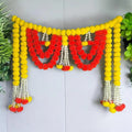 Handcrafted Decorative Bandanwar with Yellow & Red Marigold Flowers and Tuberose Strings 40x32 Inches