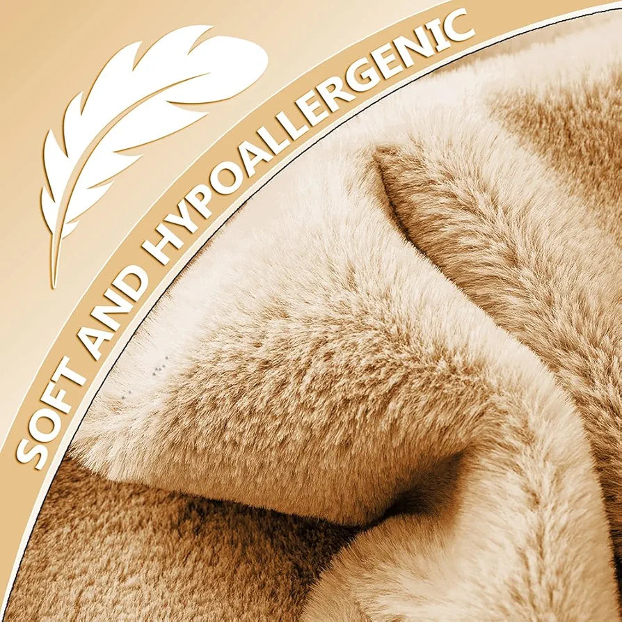Homekart Faux Rabbit Fur with Sherpa Luxurious Soft Fluffy Cozy Fuzzy Warm Reversible Blanket for Single Size Bed Blanket Color Beige
