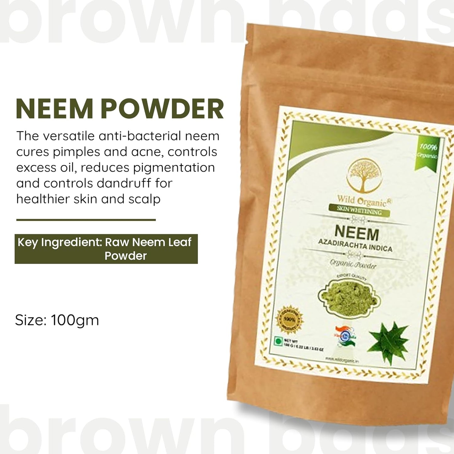 Wild Organic 100% Pure & Natural Neem Powder - 100 gms