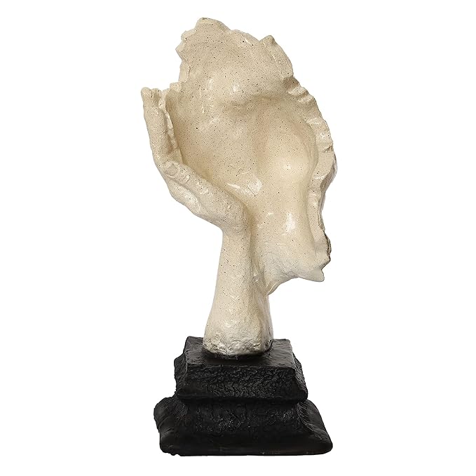 Ecraftindia White Antique Finish Thinking Man Face Handcrafted Decorative Polyresin Showpiece