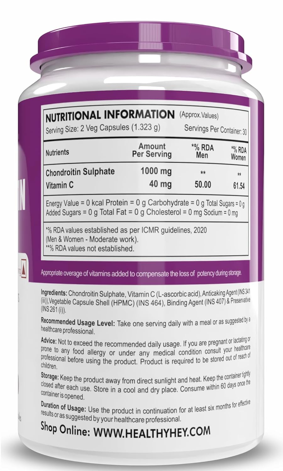 HealthyHey Nutrition Chondroitin Sulphate Support for Joints, 60 Capsules