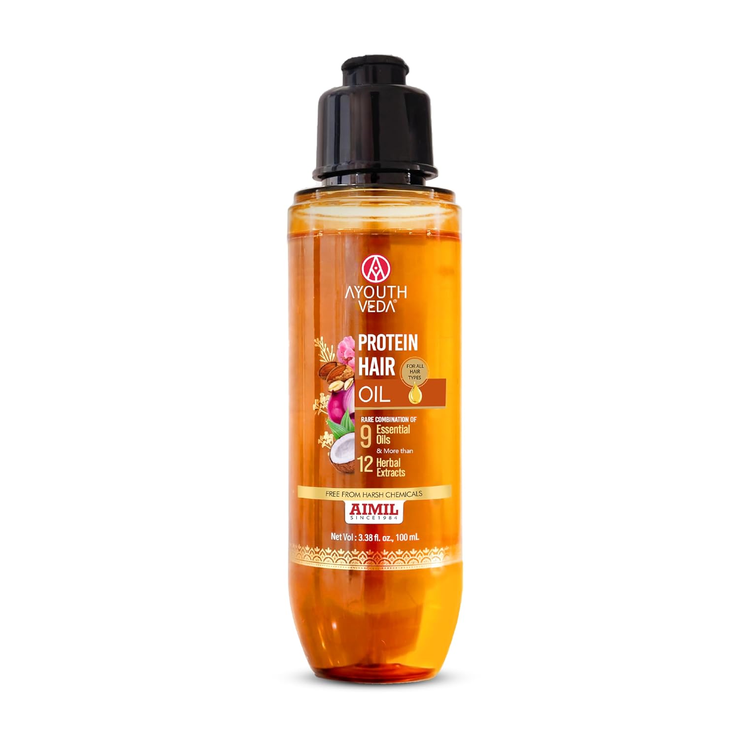 Ayouthveda Protein Hair Oil | Nourishing Oil to Repair Damage | With Bhringraj, Coffee, Arhar & Urad Dal | Blend of 9 Nourishing Oils and 12 Herbal Extracts | Helps Improve Hair Strength, Shine & Softness | For All Hair Types | 100 ml