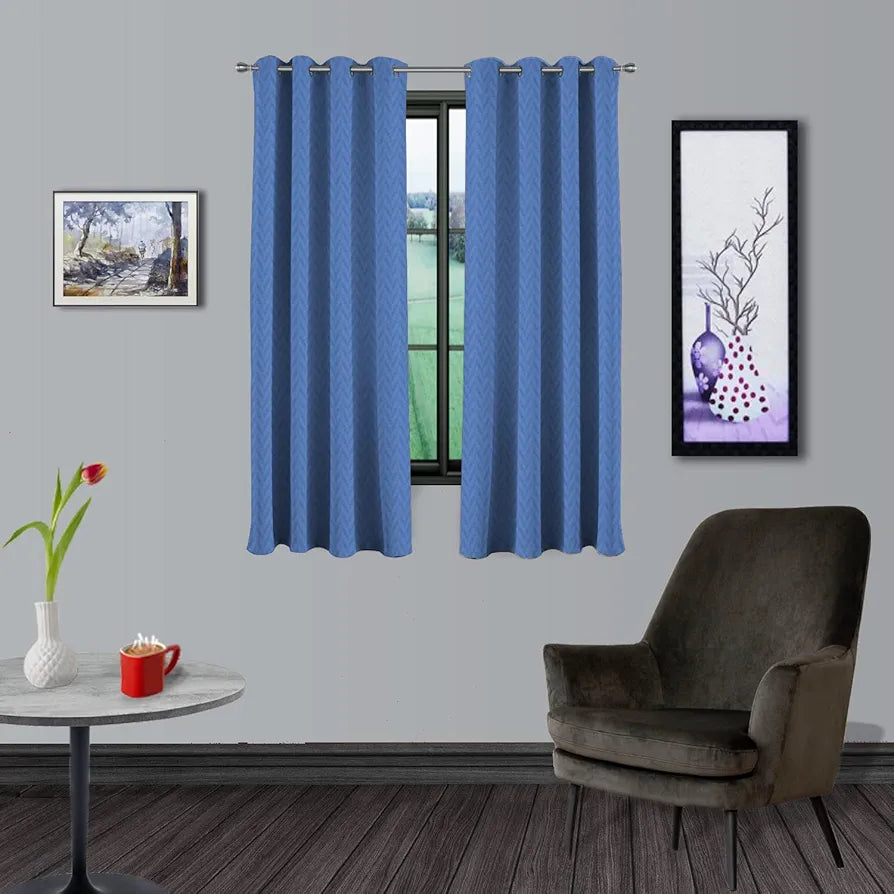 Divine Casa Zigzag Design Window Curtains 5 Feet Blue Lightweight Polyester Panels with Metal Grommets for Home Decor Colour Blue (Pack of 2)