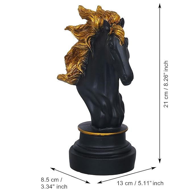 Ecraftindia Polyresin Black & Golden Horse Head Statue Animal Figurine Decorative Showpiece | Ideal Decor and Gift for Horse Lovers