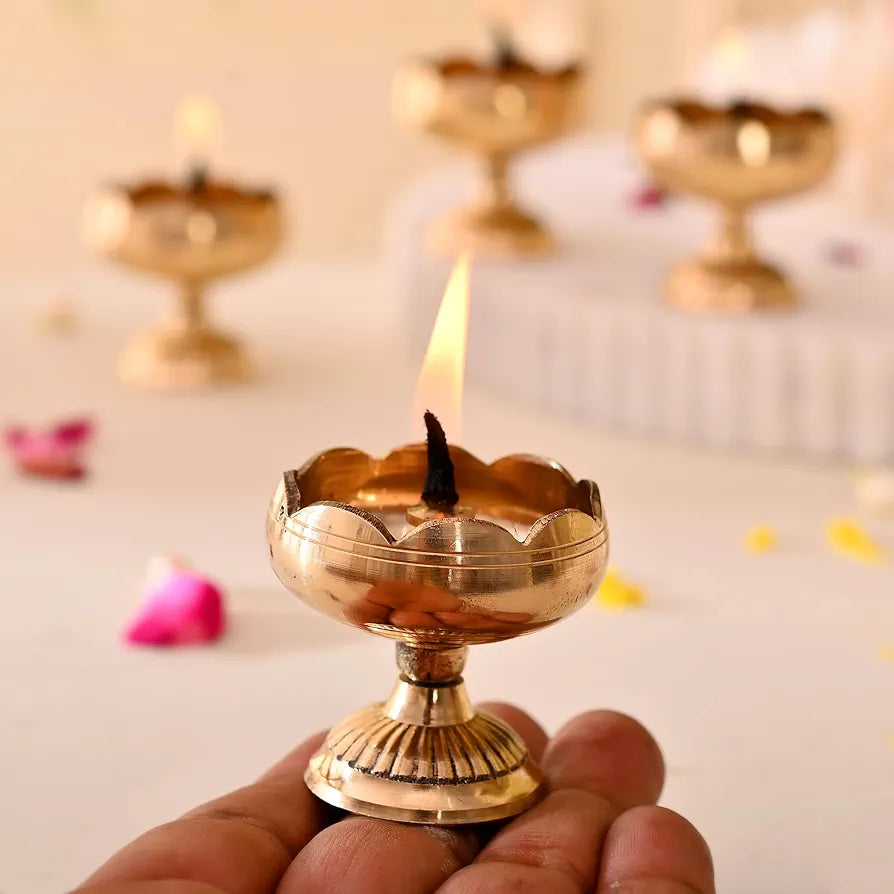 Craftvatika Brass Lotus Diya for Puja Set of 2 Lotus Flower Diya
