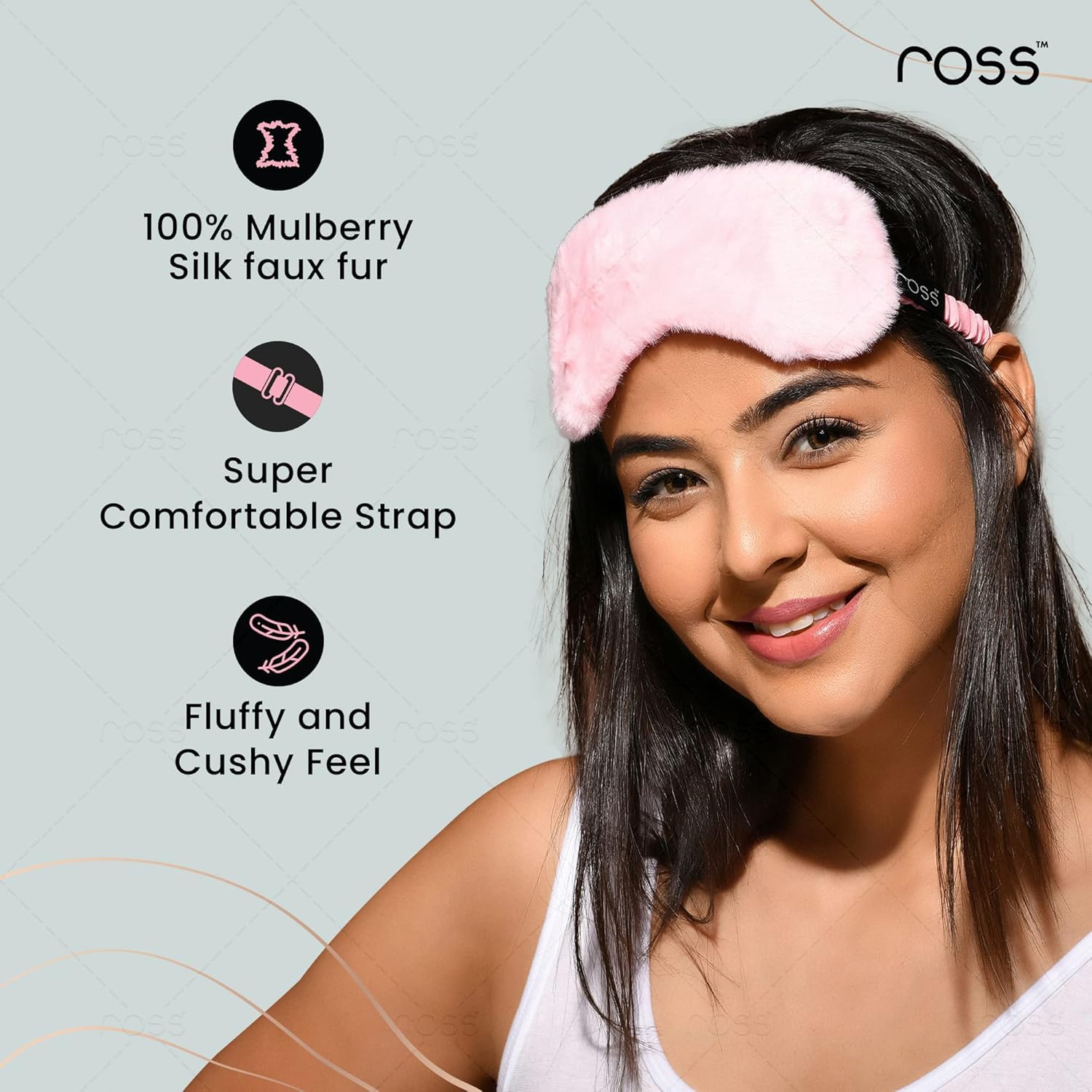 Ross 100% Mulberry Silk Faux Fur Sleep Mask â€“ Super Soft, Plush & Smooth Eye Mask for Ultimate Comfort, Deep Sleep, Light Blocking & Relaxation â€“ Perfect for Travel, Meditation & Better Sleep (Pink - Fur)