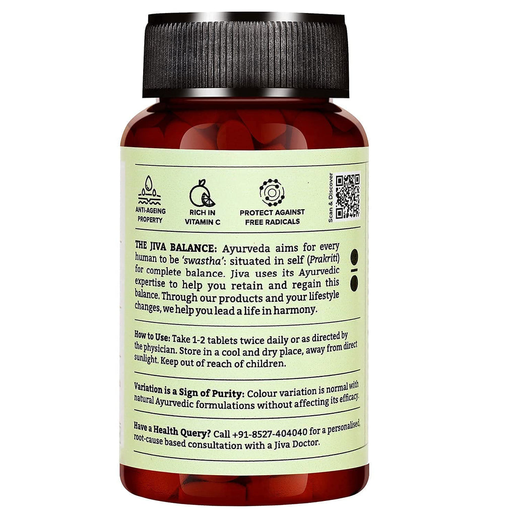 Jiva Amla Tablets 500mg | 100% Ayurvedic Tablets, Rich In Vitamin C - 60 Tablets (Pack Of 1)