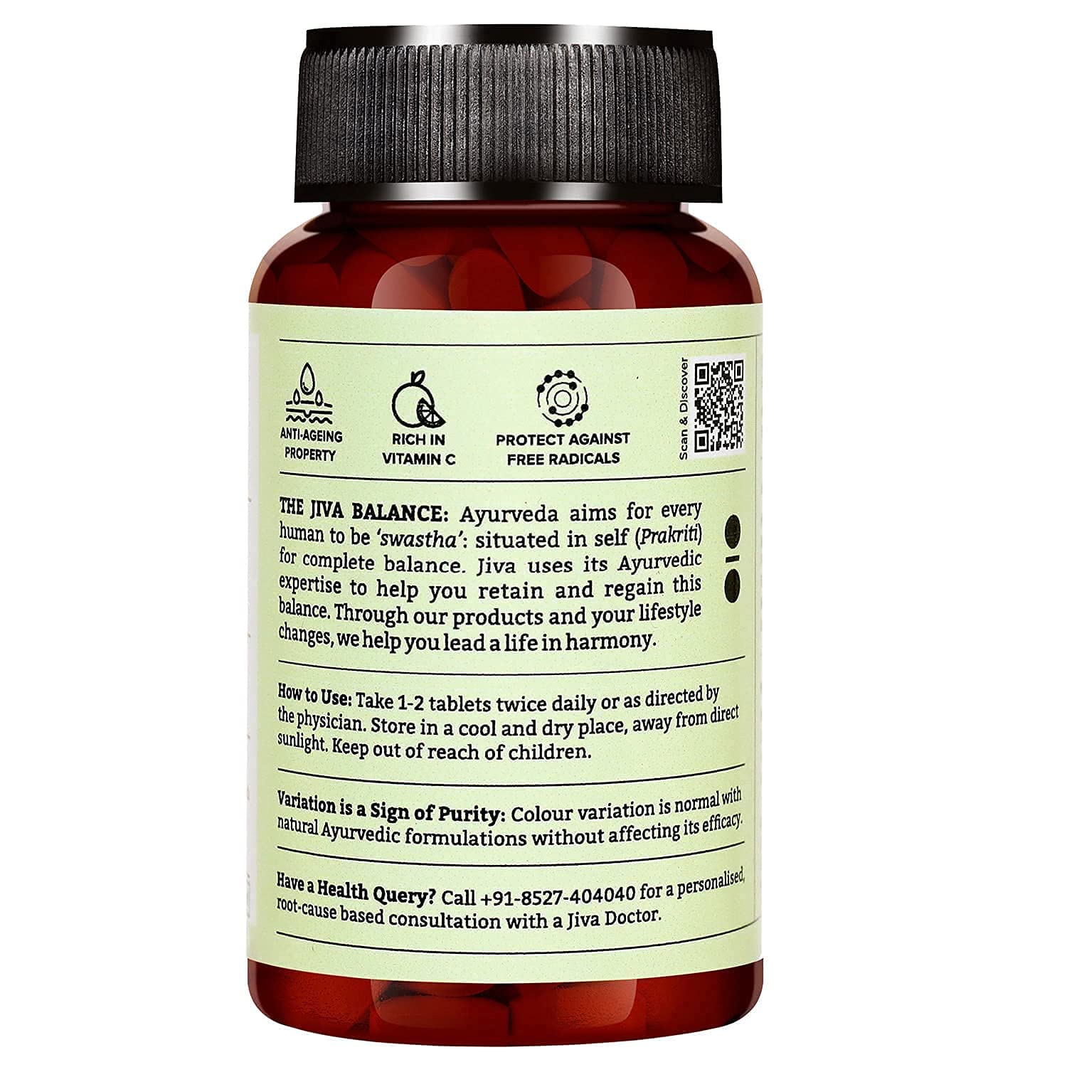 Jiva Amla Tablets 500mg | 100% Ayurvedic Tablets, Rich In Vitamin C - 60 Tablets (Pack Of 1)
