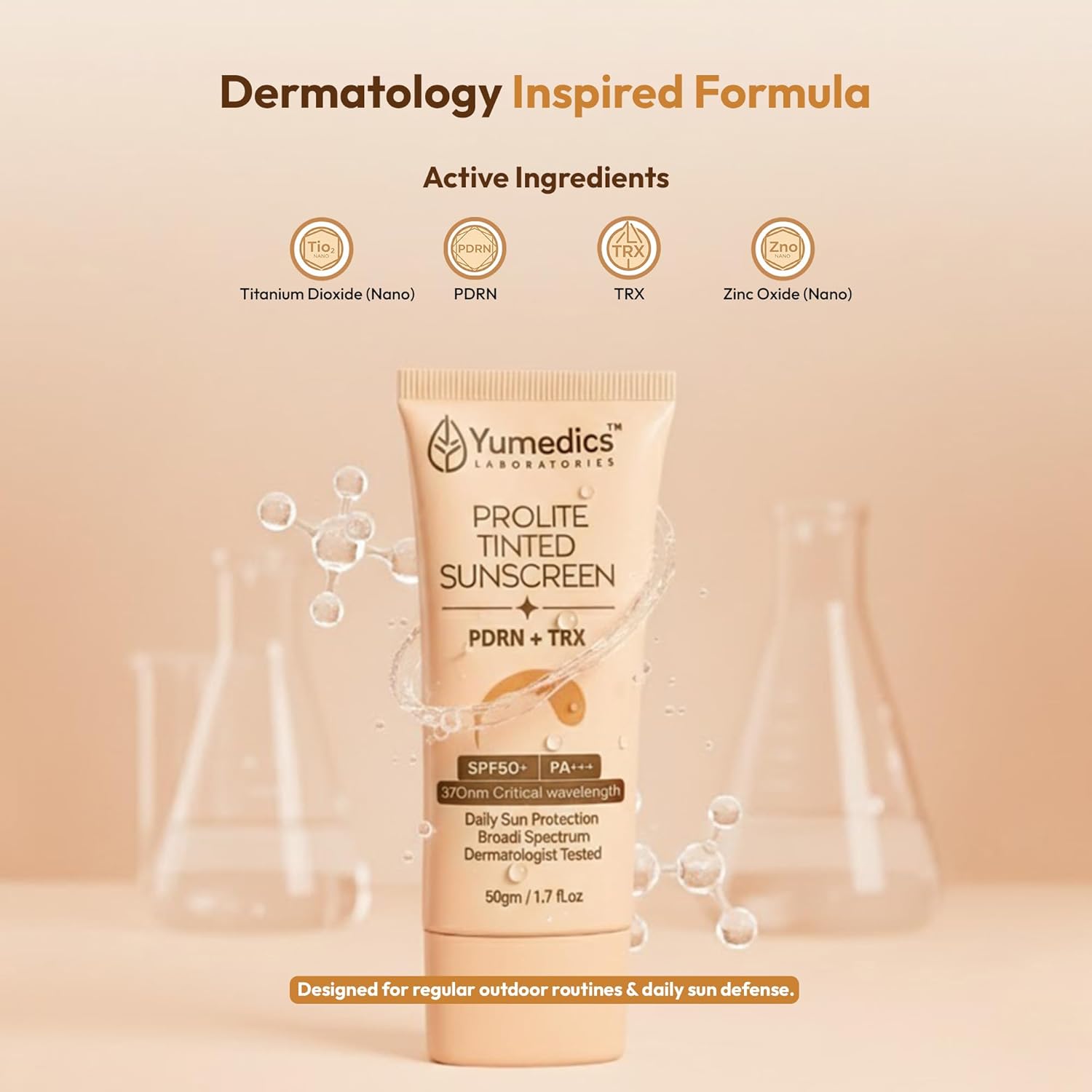 Yumedics Prolite Tinted Sunscreen SPF50+++ | 50 Gm | Sunscreen SPF 50 for Oily Skin & Dry skin | High-level UVA & UVB Protection for Daily Sun Defense