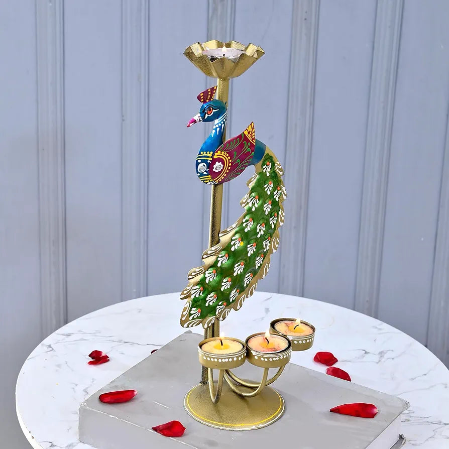 Elegant Metal Peacock Candle Holder Intricate Design Tealight Candle Holders