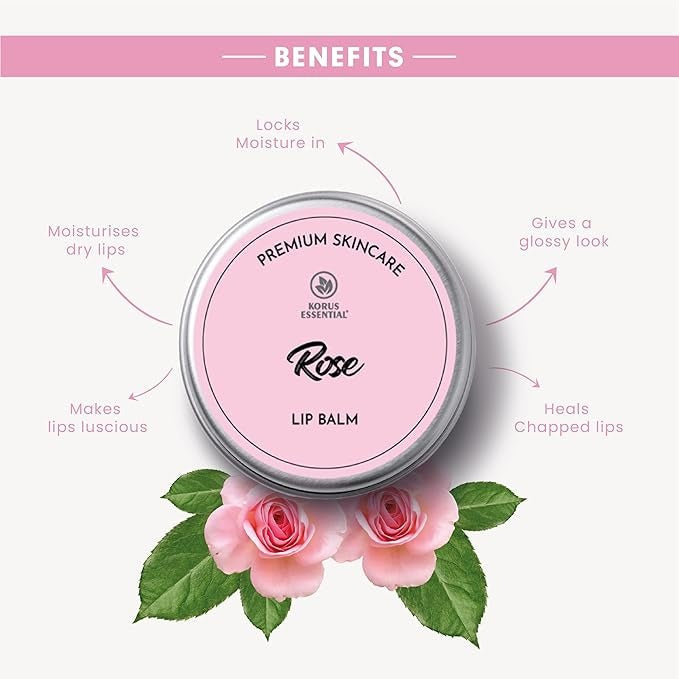 Korus Essential Rose Lip Balm with Shea Butter for Women - 8 gms
