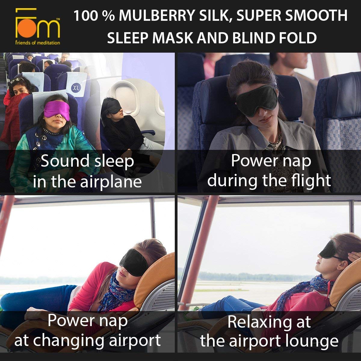 Friends of Meditation Â® 100% Mulberry Silk, Super Smooth Sleep Mask And Blind Fold (Navy Blue)