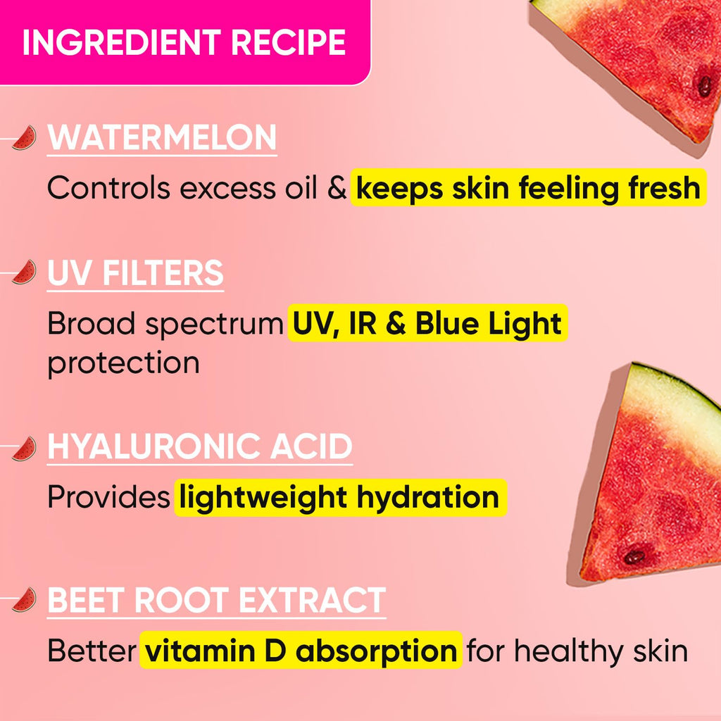 Dot & Key Watermelon Hyaluronic Sunscreen SPF 50 PA+++| for Oily, Normal & Combination Skin | UV + Blue Light Protection | Lightweight | No White Cast | Boosts Vitamin D Absorption | 50gâ€¦