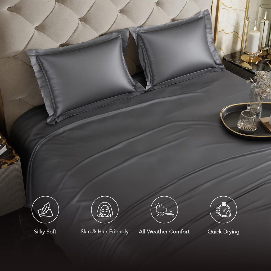 Stoa Paris Satin Bedsheets for Double Bed 300TC Premium Bedsheet with 2 Pillow Covers Colour Twilight Embrace