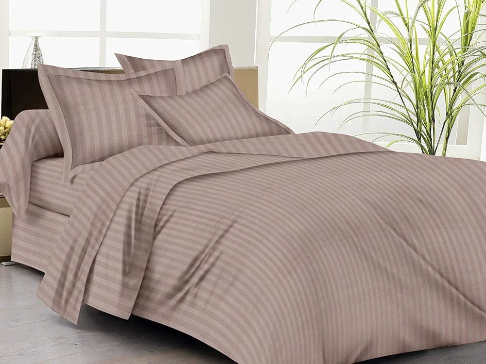 Trance Home Linen Zippered 100% Cotton 200 TC Satin Stripe Queen Duvet Cover Quilt Cover with 2 Pillow Covers Colour Brown Grey
