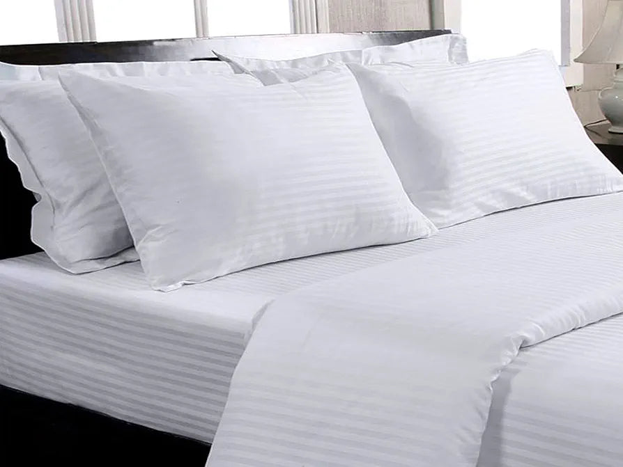 Trance Home Linen Zippered 100% Cotton 200TC Satin Stripe King Size Duvet Cover Quilt Cover Blanket Cover Razai Comforter Cover with 2 Pillow Covers Colour White