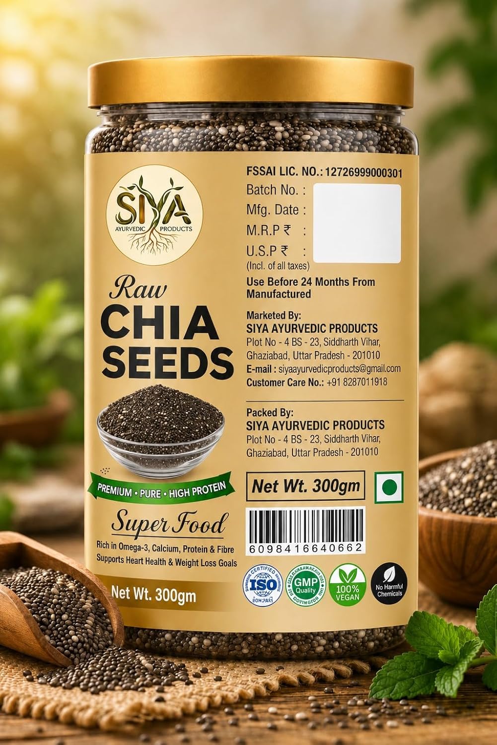 Siya Premium Raw Chia Seeds 300 g - Healthy Raw Seed | Clean Chia Seeds for Eating | Healthy Snacks | Calcium and Protein Rich Seed (100% Organic)