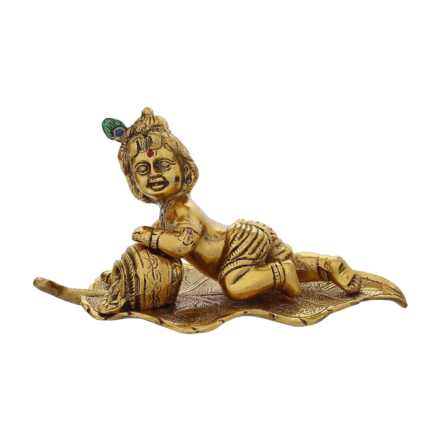 Ecraftindia Golden Lord Krishna Idol Metal Decorative Showpiece