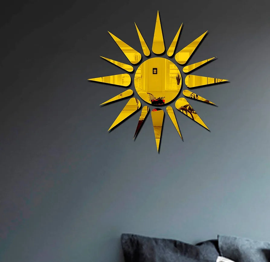 Bikri Kendra Sun Golden Model-2 Mirror Stickers for Wall, Acrylic Mirror Wall Decor Sticker