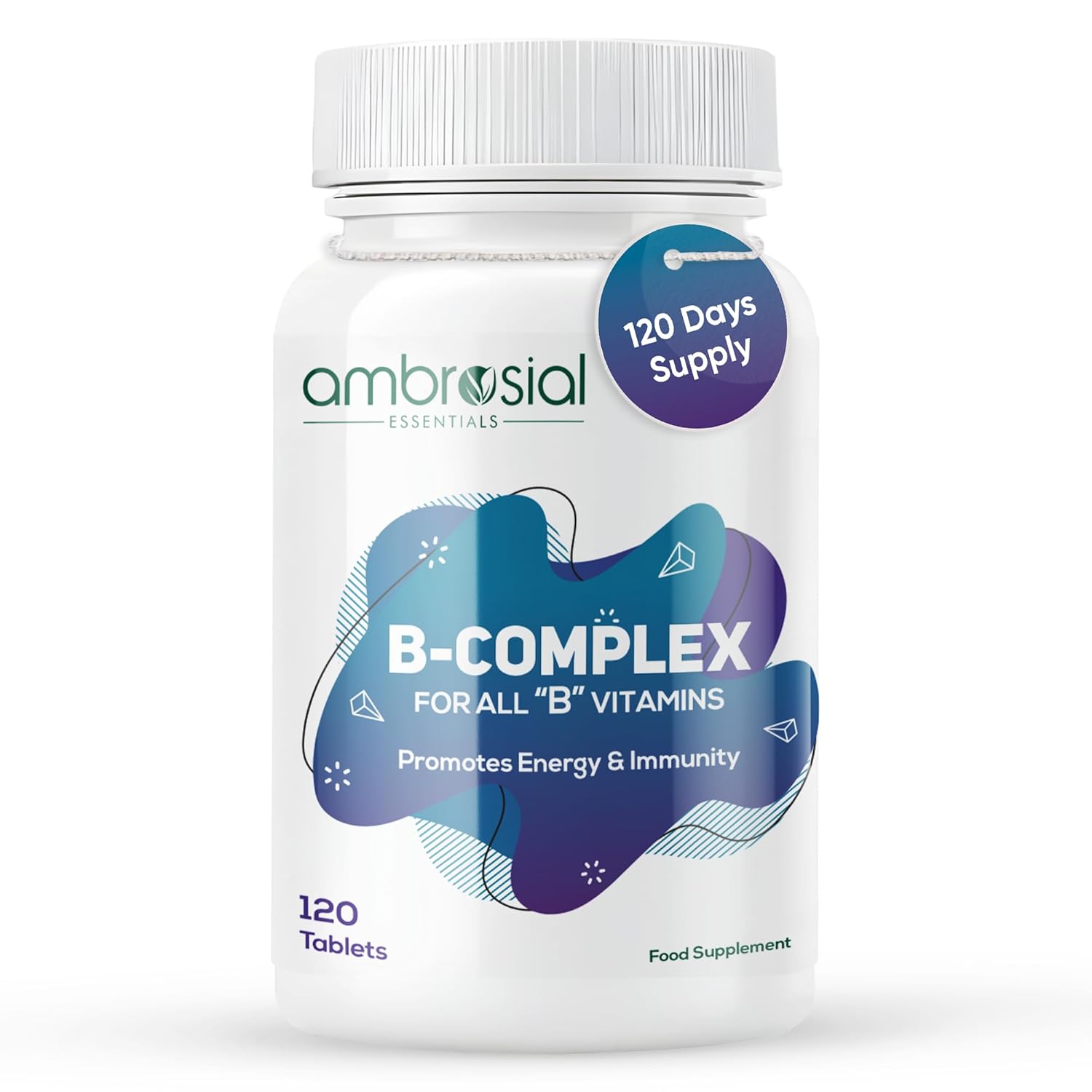 Ambrosial Vitamin B-Complex Tablets with Vitamin B1, B2, B3, B5, B6, B9, B12 & Biotin | Complete B-Vitamin Supplement | Vitamin B Complex Supplement for Women & Men - 120 Vegetarian Tablets