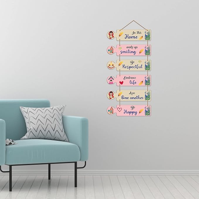 Artvibes Home Quotes Decorative Wall Art Mdf Wooden Wall Hanger for Living Room | Set of 6