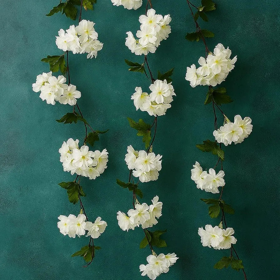 Artificial Cherry Blossom Rattan Flowers Vine White