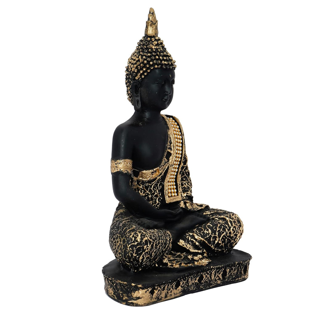 Ecraftindia Black Golden Resin Handcrafted Meditating Lord Buddha Idol for Home Decor