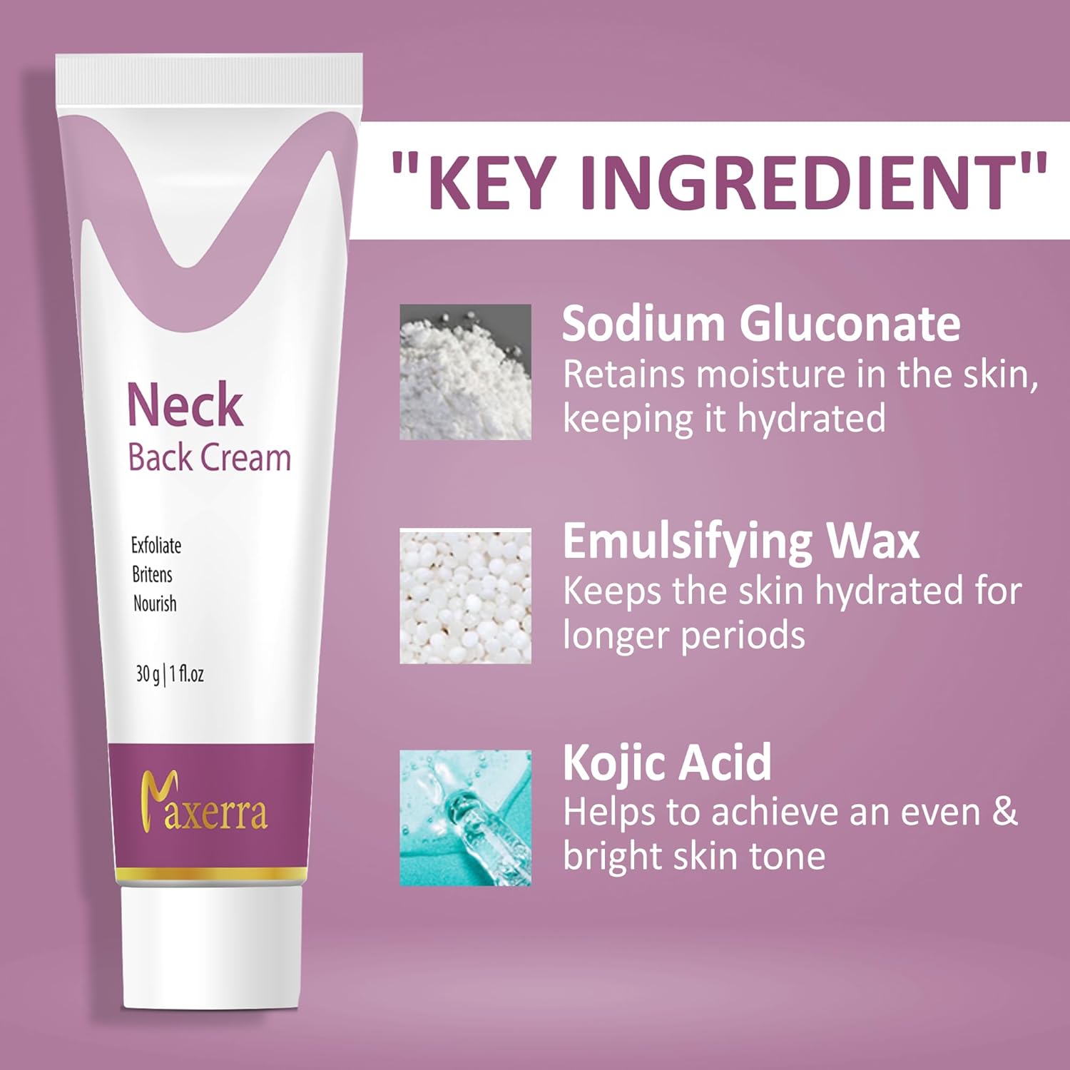 Neck & Back Cream | Exfoliating & Brightening Cream for neck, ankles, knuckles, Armpits, Thighs, Elbows | For Men & Women (30g)