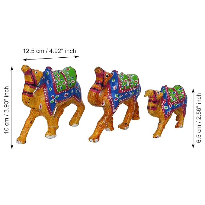Ecraftindia Multicolor Handcrafted Set of 3 Camel Statues Animal Figurines Decorative Showpieces