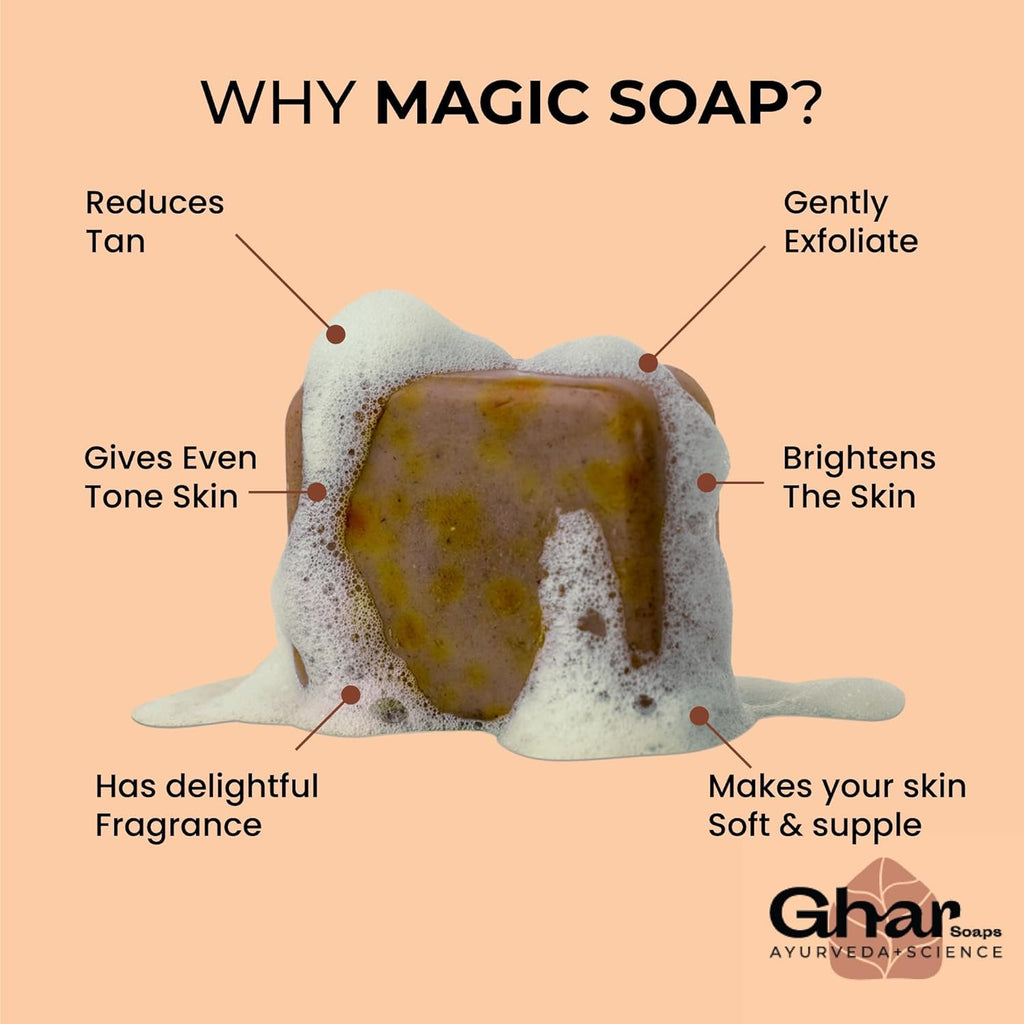Ghar Soaps Sandalwood & Saffron Magic Soaps For Bath (100 Gms Pack Of 1) | Paraben Free | Chandan & Kesar Bath Soap | Handmade Soaps For Glowing | Skin Brightening Soap For Men & Women