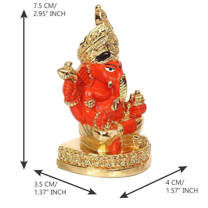 Ecraftindia Gold Plated Orange Siddhivinayak Ganesha Decorative Showpiece