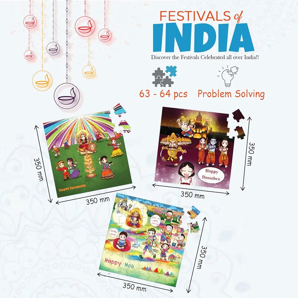 Playqid Festivals of India Puzzle for Toddlers and Children Step-by-Step Jigsaw 17 Growing Puzzles with Flashcards Educational Montessori Gifts for Kids