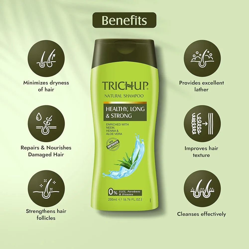 Trichup Healthy, Long & Strong Hair Shampoo with Aloe Vera, Neem & Henna - 200 ml