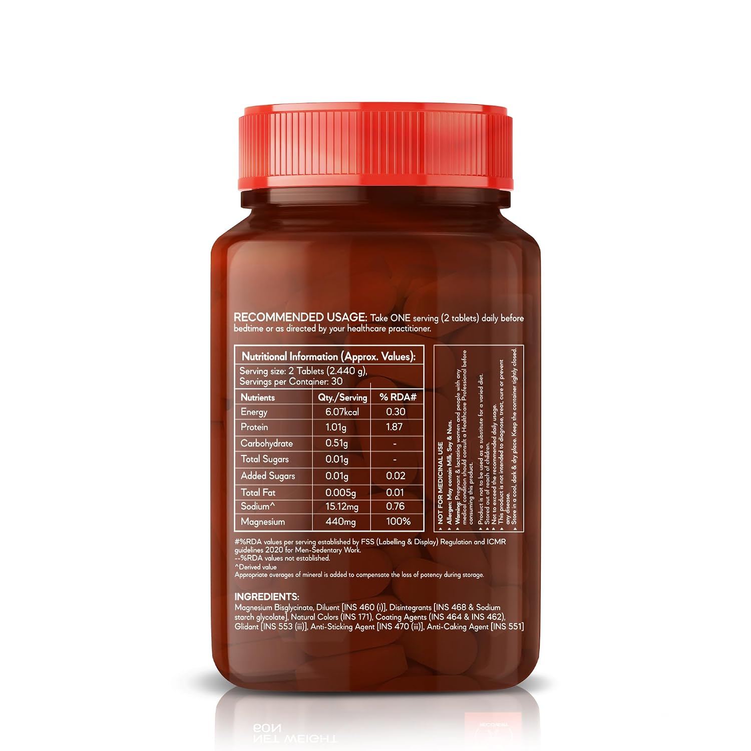 Neulife Magnesium Bisglycinate 440 mg Supplement | High Absorption-High Potency Formula | Supports Sleep, Recovers Muscles | (60tabs)