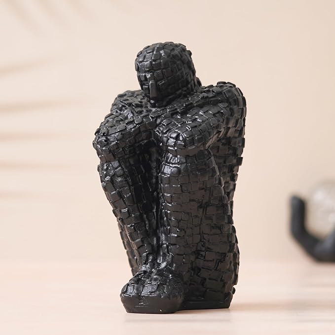 Ecraftindia Black Polyresin Handcrafted Thinking Man Statue Human Figurine | Perfect for Office Desks