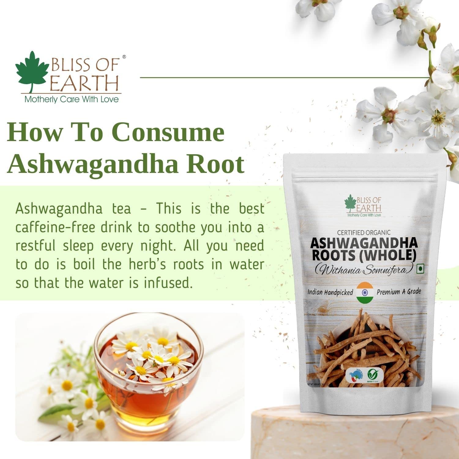 Bliss of Earth Ashwagandha Powder 200gm Organic Whole Premium Grade Great for Health & Wellness